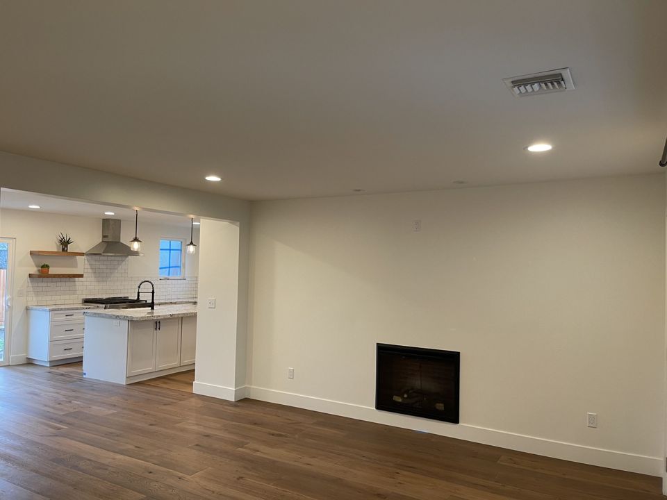 Open living area into the remodeled kitchen